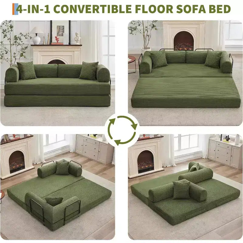 2-in-1-Schlafsofa, bequemes klappbares Cordsofa mit tiefer Sitzfläche und breiten Armlehnen, rahmenloses Sofa für Wohnzimmer und Wohnungen