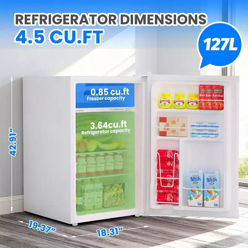 4.5 Cu.Ft Mini Fridge with Freezer,Compact Refrigerator w/Reversible Door, Adjustable Thermostat Energy-Efficient, Small Fridge