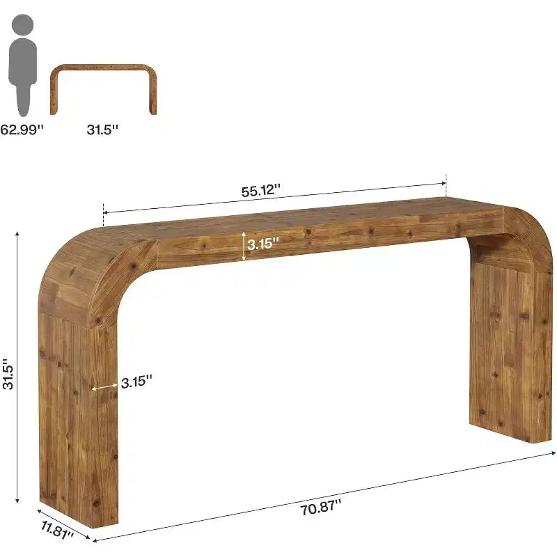 Lantine 70,87-Zoll-Konsolentisch aus Massivholz, Landhaus-Sofatisch mit abgerundeten Ecken für Flur, Wohnzimmer oder hinter dem Sofa, Naturholz