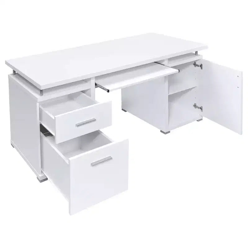 TUYOHW 55 Holzschreibtisch, Computer-Schreibtisch fürs Büro mit 2 Schubladen, 1 Schrank, 1 offenem Fach, 1 Tür, Arbeitstisch fürs Homeoffice, Arbeitszimmer und kleine Räume