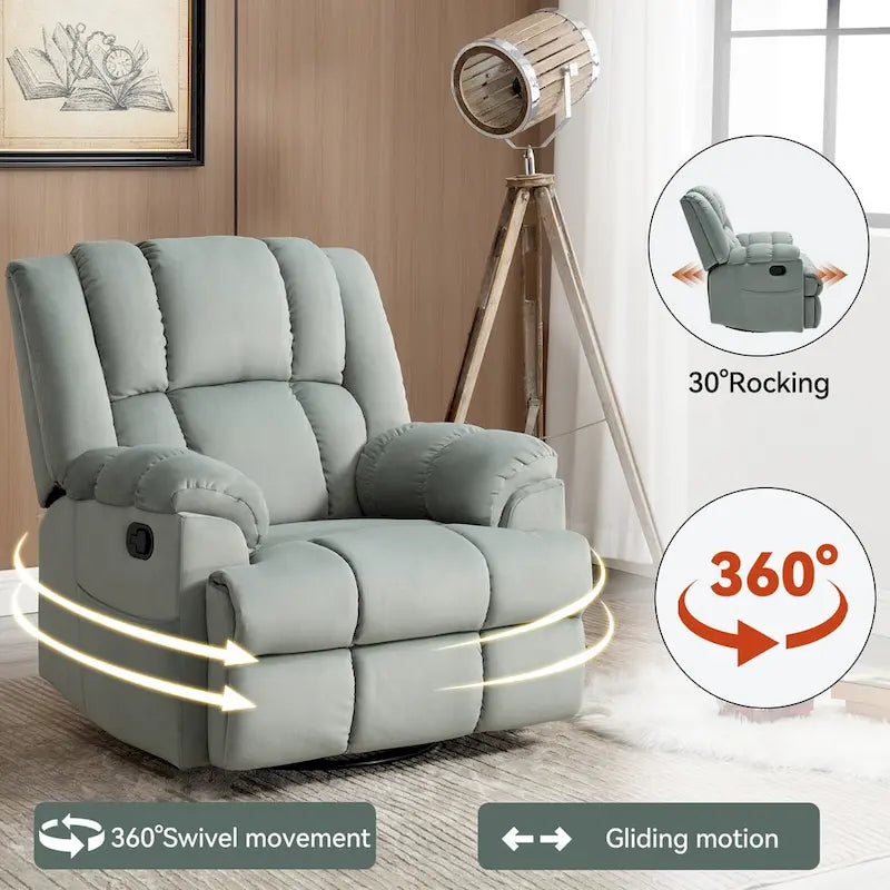 Poltrona reclinabile manuale oversize verde con girevole, oscillazione e rivestimento in tessuto