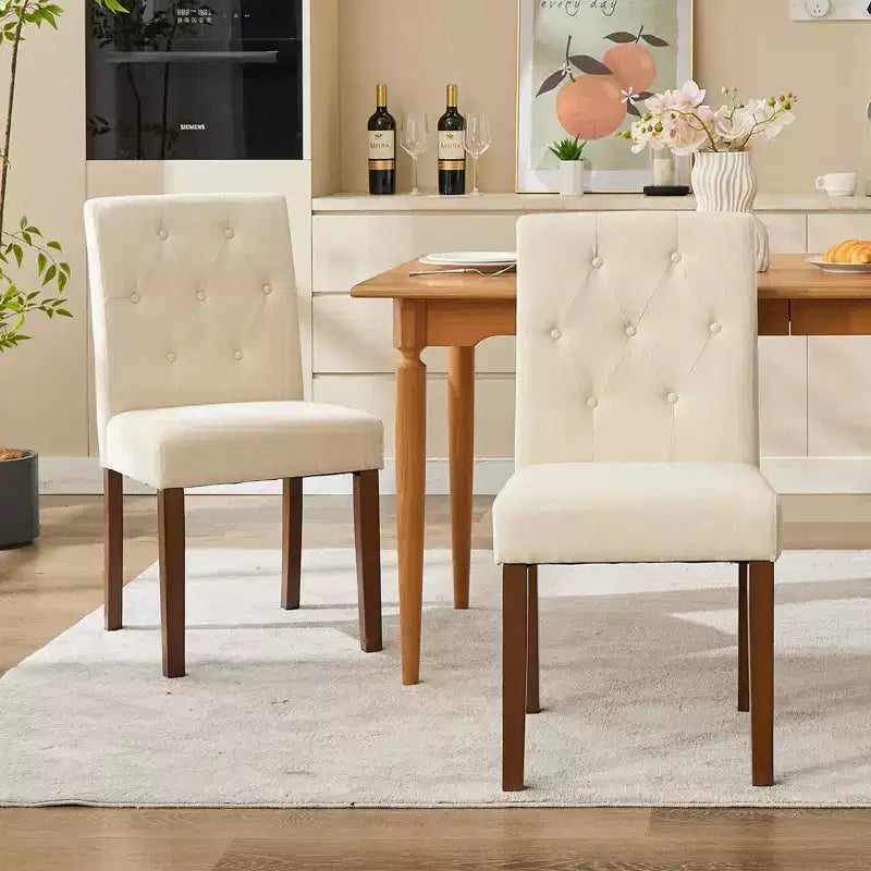 Juego de 6/4 sillas de comedor Parsons con capitonado de botones, sillas de cocina de tela tapizada con patas de madera y asientos acolchados, muebles para salón y cocina