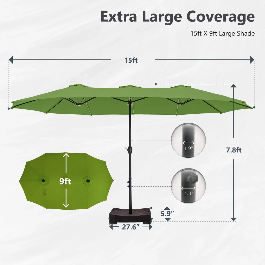 MAISON ARTS dubbele parasol voor terras, 15 ft, extra groot, tweepersoons, inclusief voet