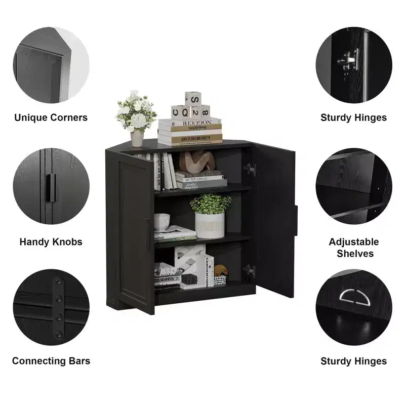 Dovelina Corner Cabinet with Adjustable Shelves Sideboard Buffet Wine Cabinet Kitchen and Dining Cabinet with Wood Doors - 31H x 31W, 36H x 31W