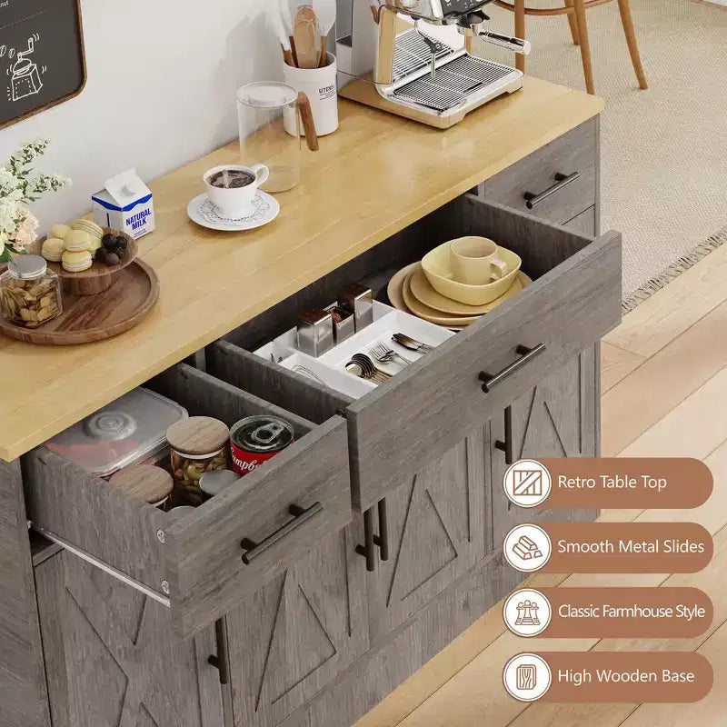 Celebalcony Buffet-Schrank mit Stauraum, 53,4 Zoll großer Küchenschrank mit 3 Schubladen und 4 Türen, verstellbarem Einlegeboden für Küche und Wohnzimmer