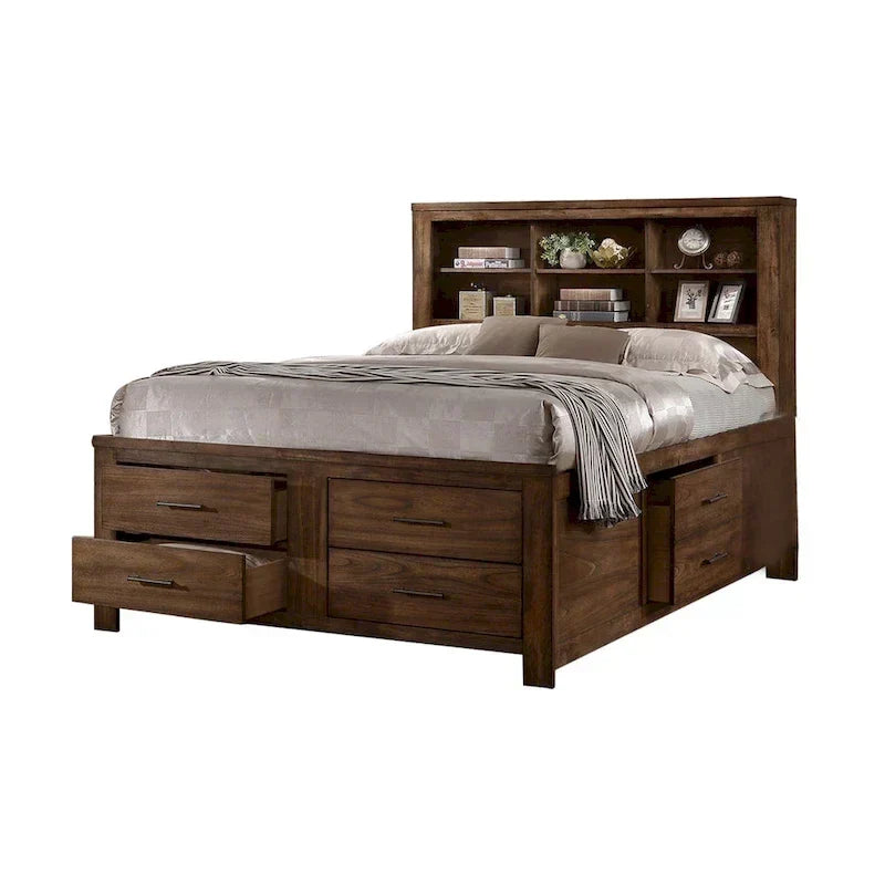 Bett mit 6 Schubladen unter dem Bett, Walnuss