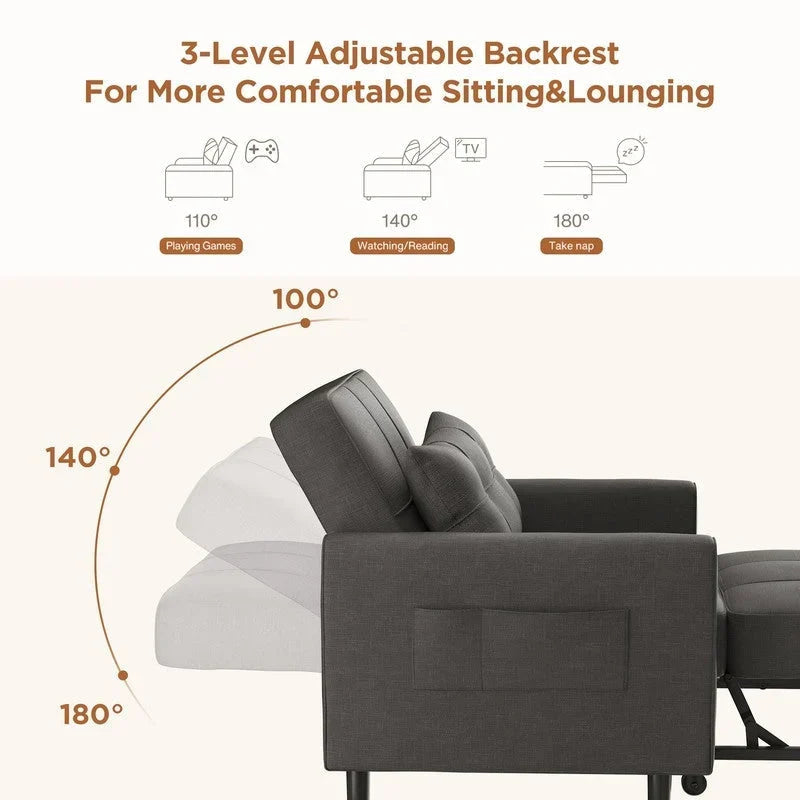 3-in-1-Schlafsofa mit verstellbarer Rückenlehne, ausziehbarer Sessel, umwandelbares Klappbett fürs Wohnzimmer