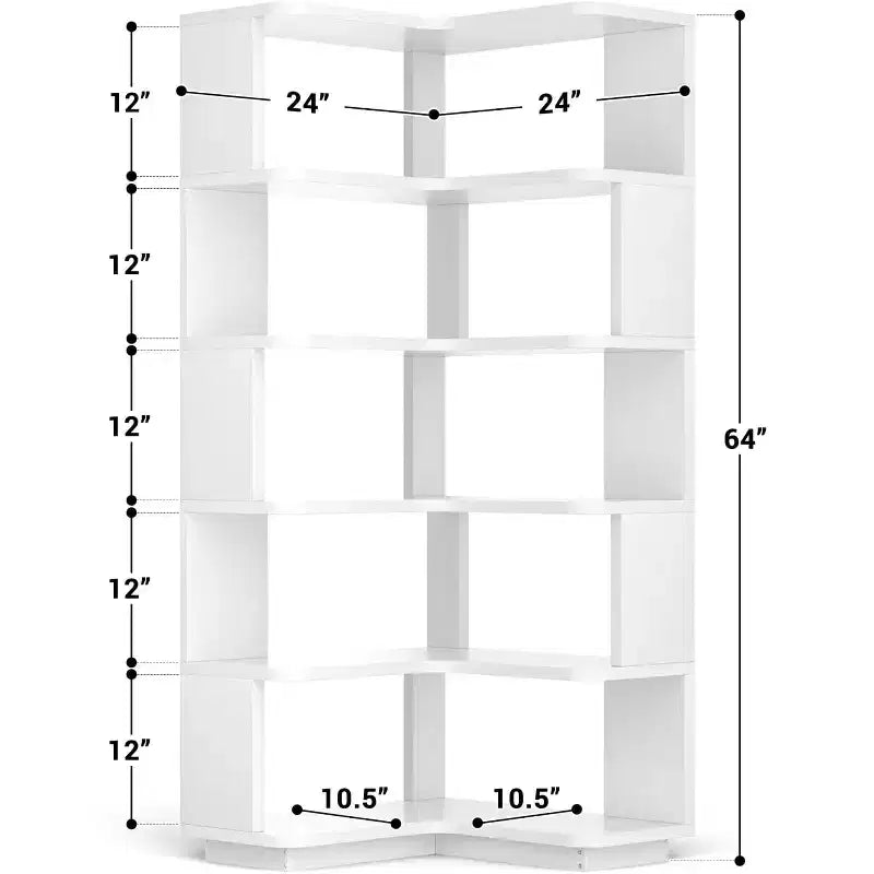 6-tier Corner Bookshelf, Space-saving Display Shelving Unit
