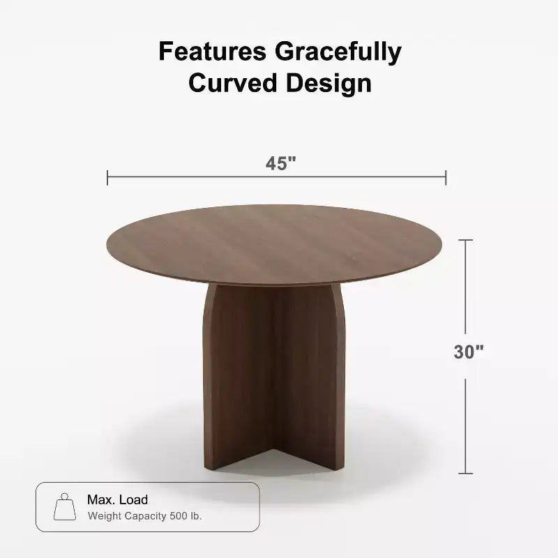 PexFix runder Esstisch aus Massivholz, 45 x 45, mit Walnuss-Finish und eleganten Bogenbeinen für moderne Esszimmer und Küchen