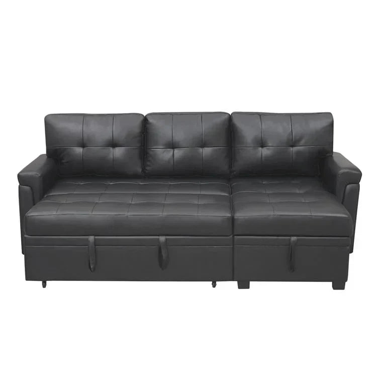 Divano componibile reversibile trasformabile con letto estraibile, chaise longue con contenitore nascosto e gambe resistenti