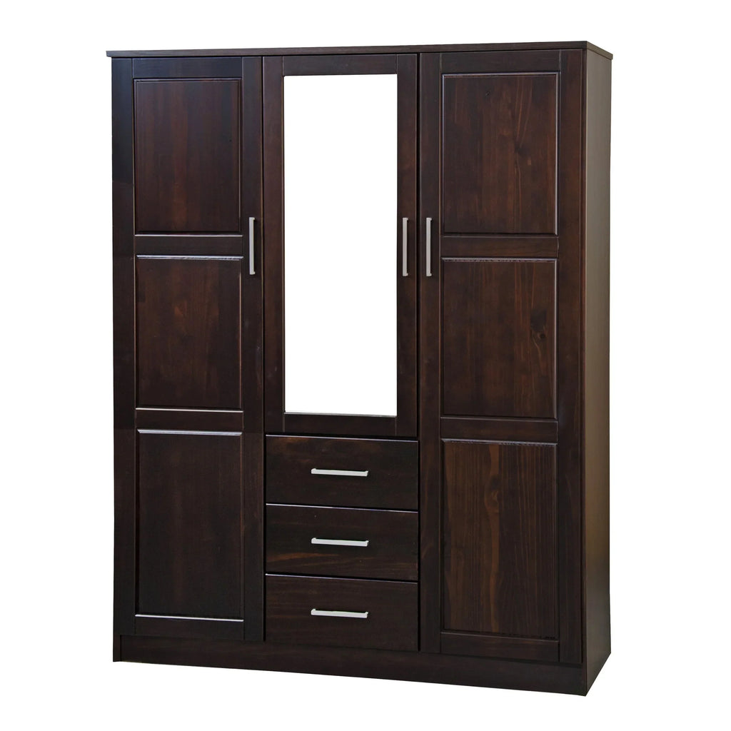Palace Imports Cosmo 3-türiger Kleiderschrank aus 100 % Massivholz mit Türen aus Massivholz oder Spiegelglas