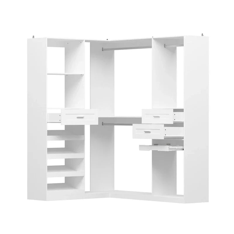 Penderie d'angle avec 2 tringles, porte-pantalons et organisateur de rangement pour chaussures