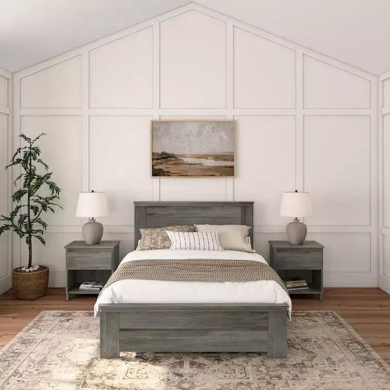 Plank+Beam Farmhouse Full Size Bed Frame with Headboard, Solid Wood Platform Bed