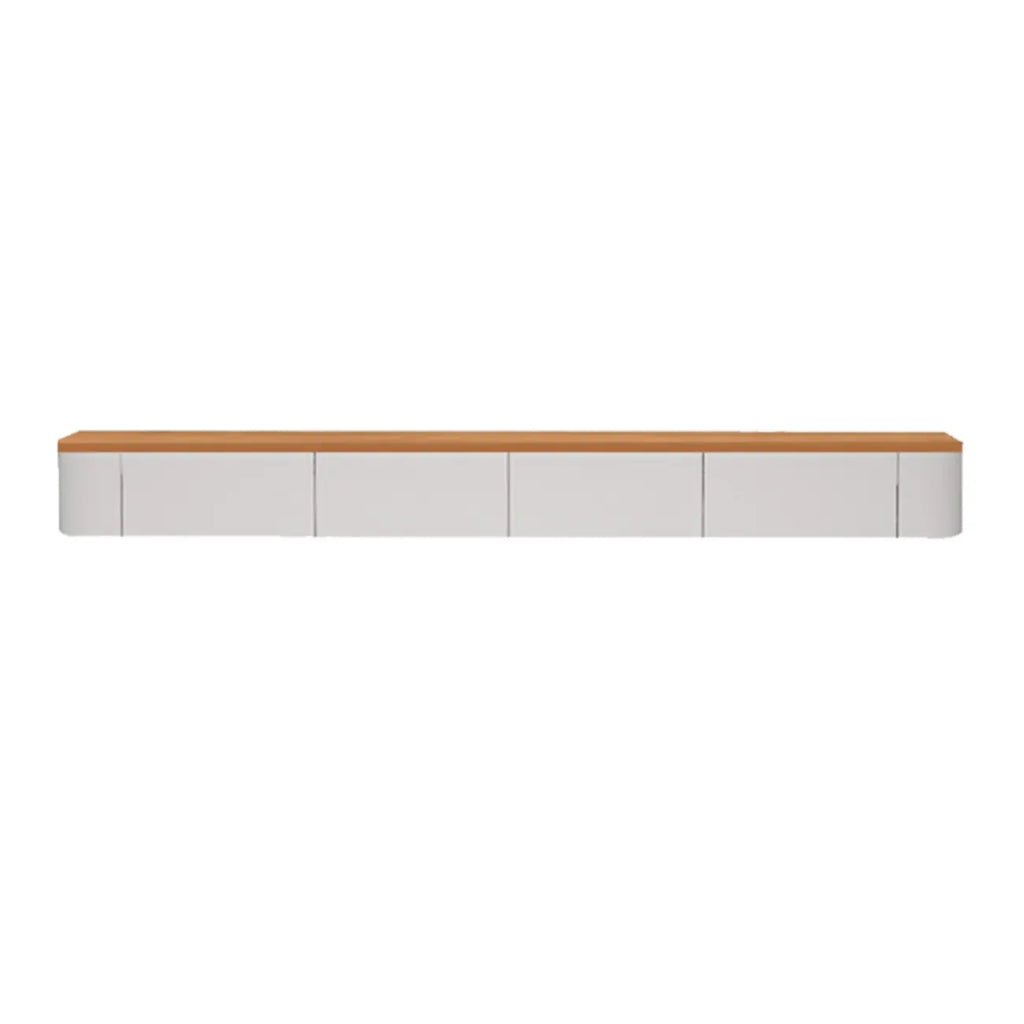 Meuble TV suspendu contemporain, long et blanc, en bois, avec tiroirs