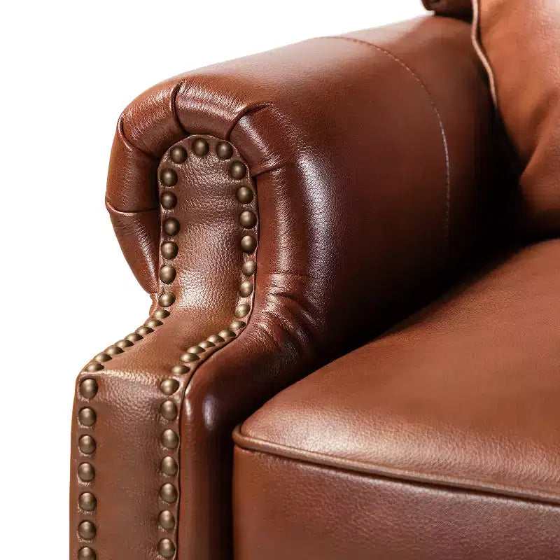Set aus 2 modernen Elisabete-Sesseln mit hoher Rückenlehne aus echtem Leder und Vintage-Nagelkopfbesatz für Wohnzimmer und Schlafzimmer| ART OF LIVING DESIGNS