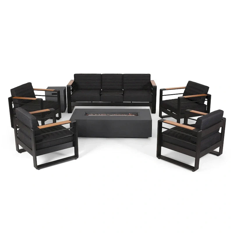 Giovanna Outdoor-Aluminium-Sitzgruppe für 7 Personen mit Feuerstelle von Christopher Knight Home