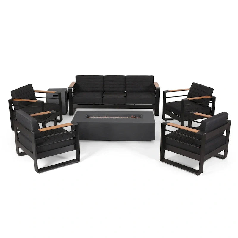 Giovanna Outdoor-Aluminium-Sitzgruppe für 7 Personen mit Feuerstelle von Christopher Knight Home