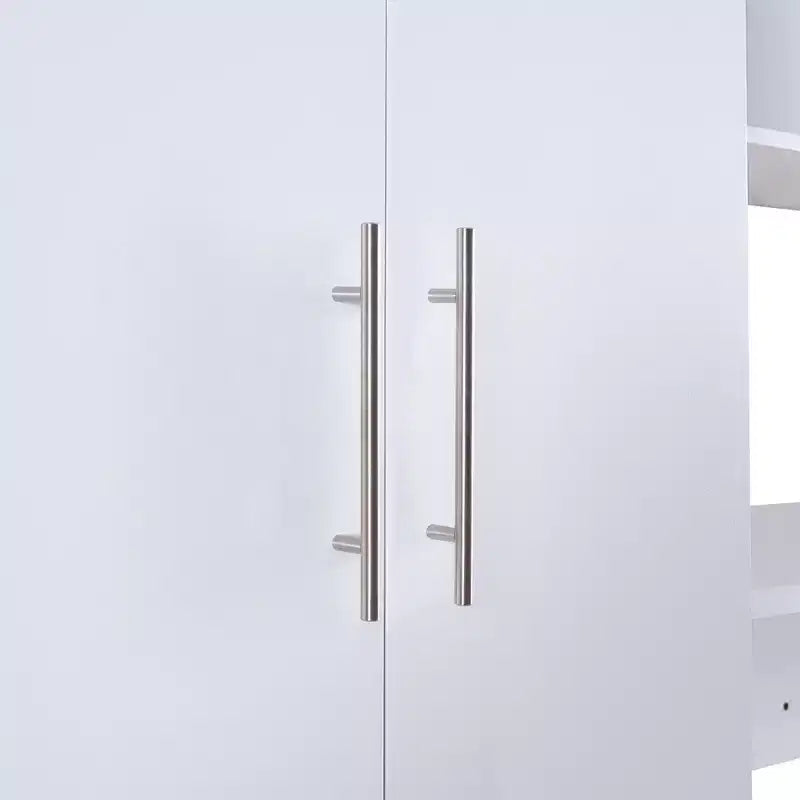 Lit escamotable mural une place, cadre en bois avec armoire intégrée, tiroirs de rangement et étagères ouvertes, blanc -ModernLuxe