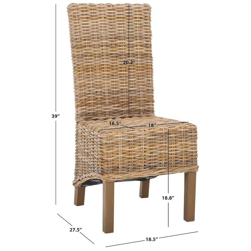 Set di 2 sedie da pranzo in vimini naturale, 19 L x 22 P x 41 H, stile boho costiero