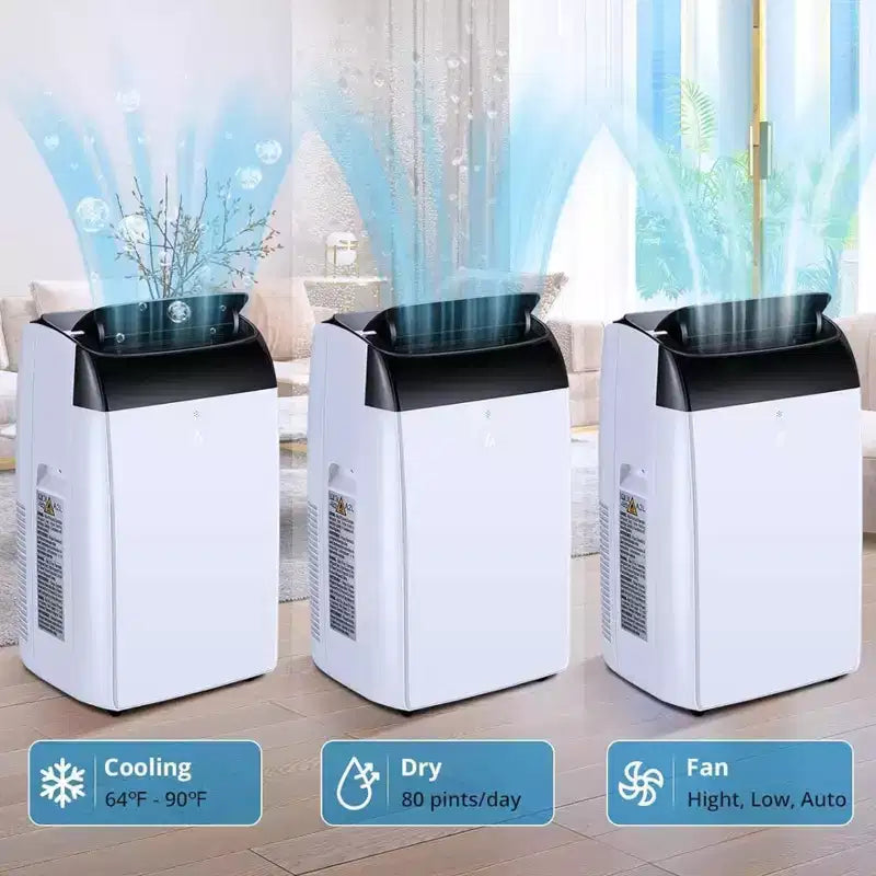 GustoWave Klimaanlage mit 14.000 BTU und Fernbedienung, tragbares Klimagerät für Räume bis 750 sq. ft., Weiß/Schwarz