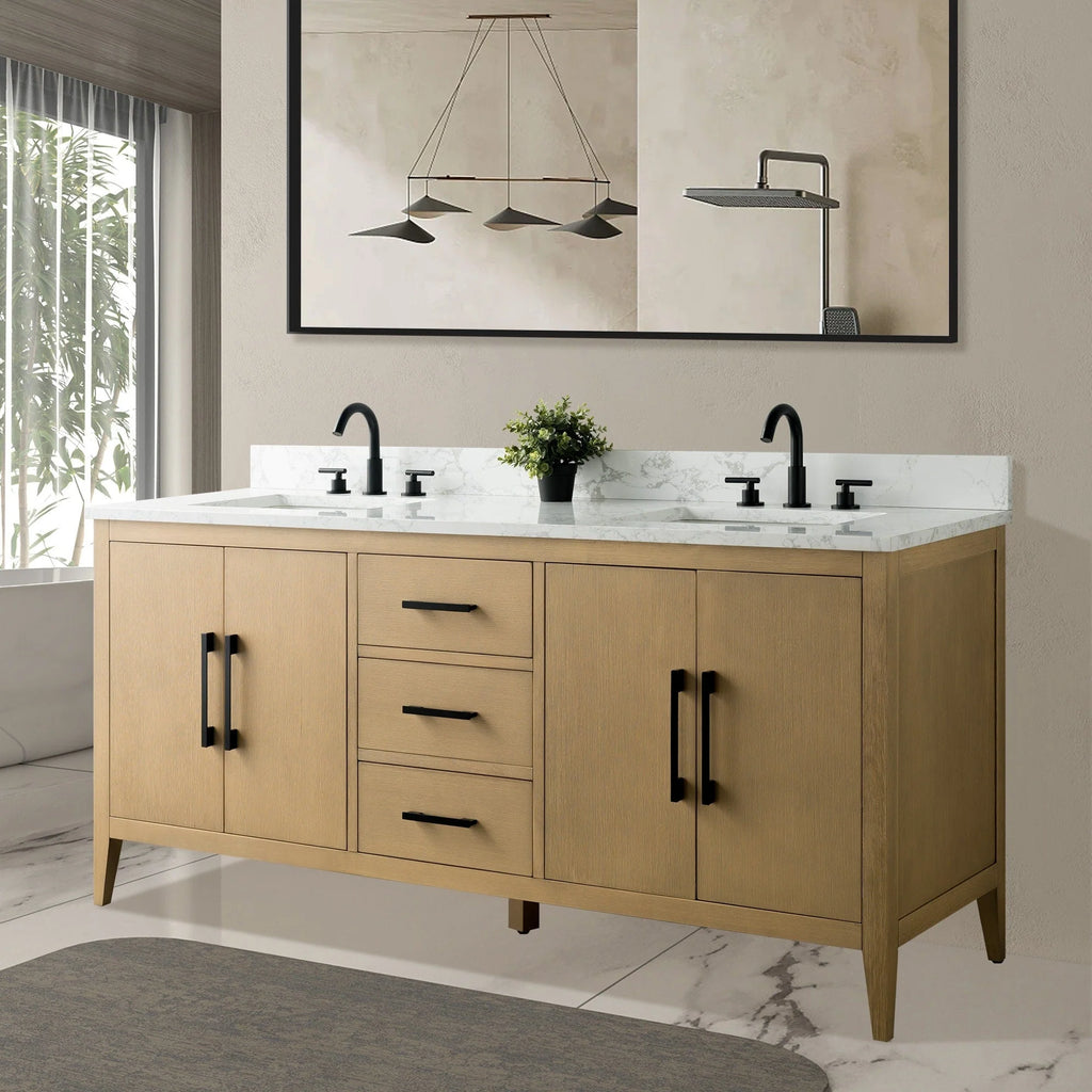 Vanity Art 72 badkamermeubel met dubbele wastafel en blad van composietmarmer