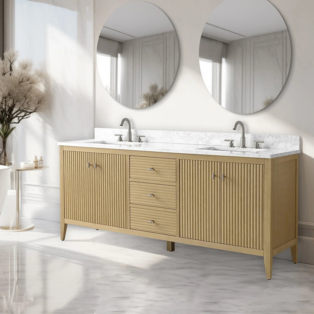 Vanity Art 72 badkamermeubel met dubbele wastafel en blad van composietmarmer