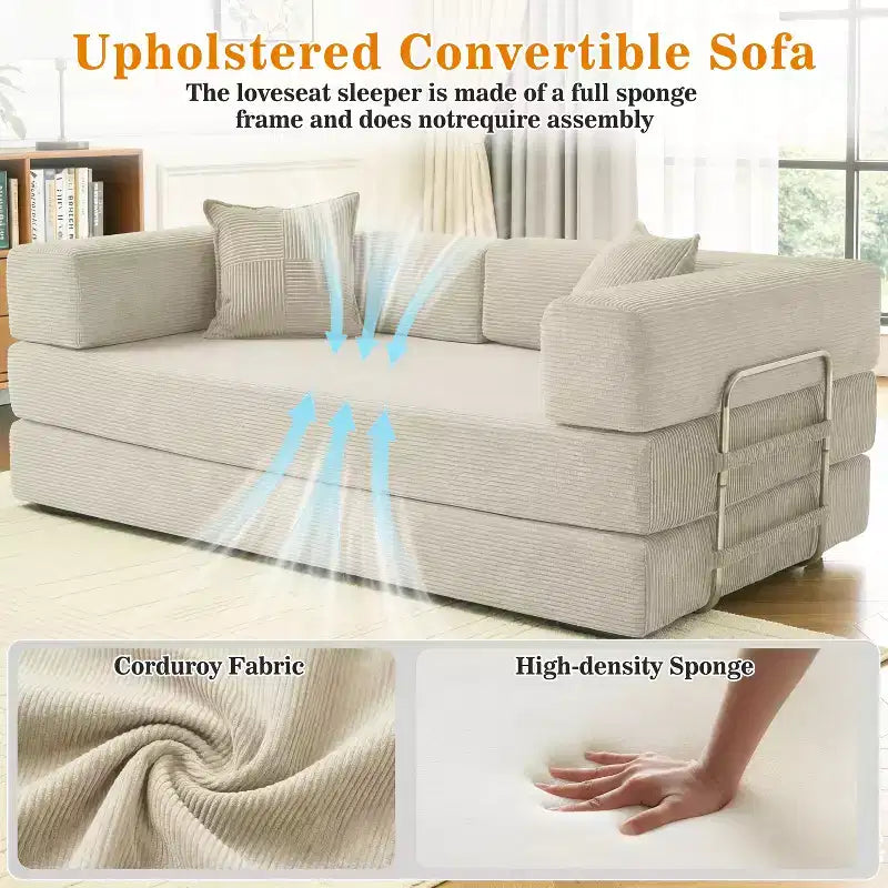 Dyonery 78 klappbares Schlafsofa, Cordbezug, Schlafcouch in King-Size-Größe für den Boden, 4-in-1-DIY-Kombination, modulares Sofa zum Ausklappen, bequem