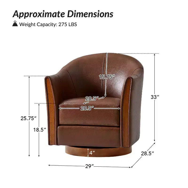 Juego de 2 sillones giratorios tipo barril Pocono de cuero genuino, de estilo transicional, con base de madera maciza, Artful Living Design
