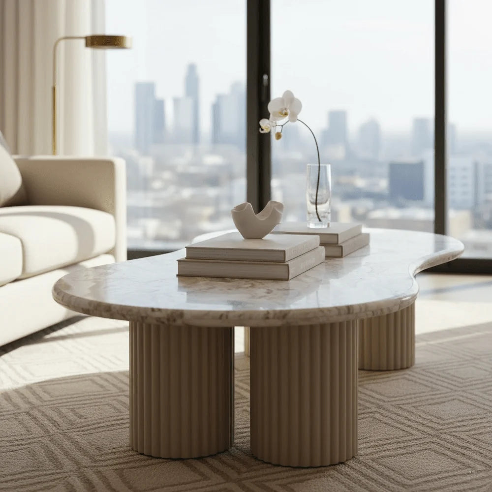 Pebble Shaped Marble Top Coffee Table