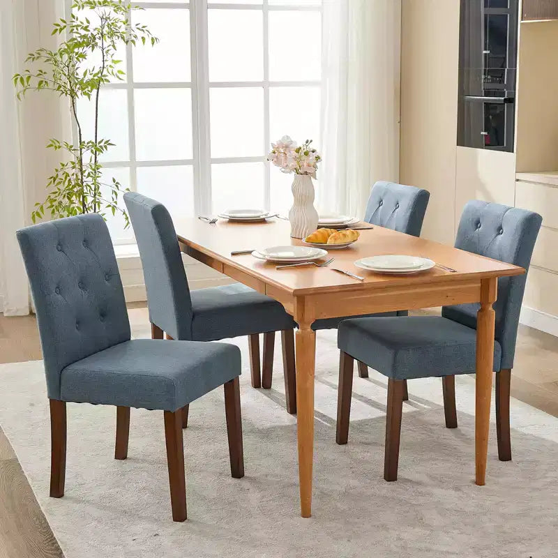 Set di 6/4 sedie da pranzo Parsons con bottoni capitonné, sedie da cucina in tessuto imbottito con gambe in legno e sedute imbottite, arredamento per soggiorno e cucina