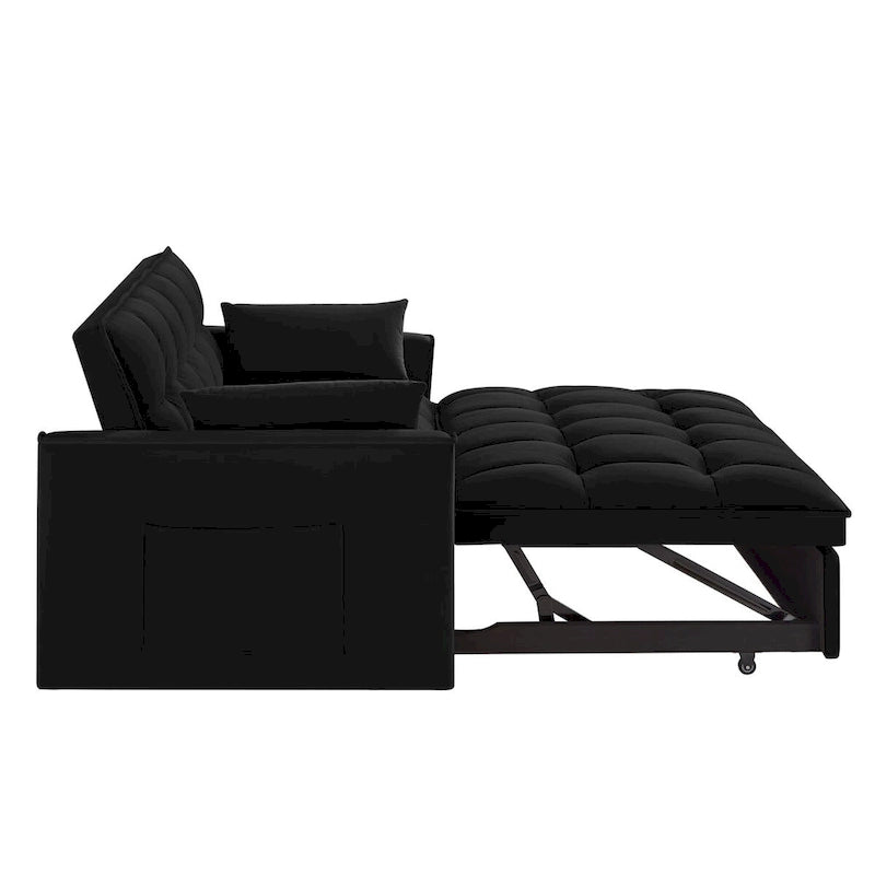 4 in1 Loveseat Sofa Bed with Armrests & Storage Pockets, Multi-Function Tufted Pull-out Sofa Bed with Adjustable Backrest