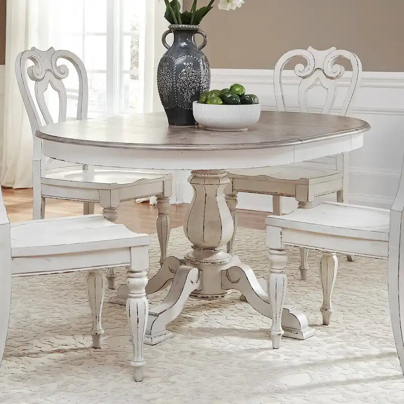 Tavolo da pranzo rotondo Magnolia Manor con base centrale e allunghe - 2 finiture