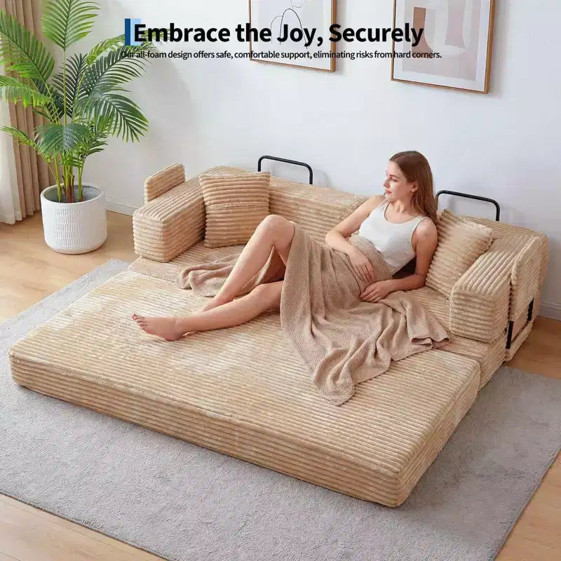 Sofá cama convertible 5 en 1 de 80,7, de pana, soporta 1200 lb, sin ensamblaje