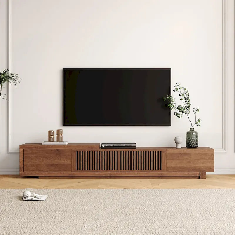 Meuble TV moderne rétractable et extensible avec 4 tiroirs, jusqu’à 103 pouces – 78.54P x 15.74L x 13.78H
