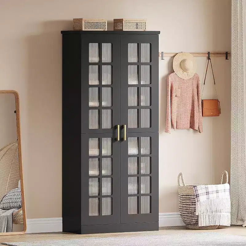 Lantine Tall Shoe Cabinet with Doors, 8-Tier Shoe Storage with Adjustable Shelves, Modern Shoe Rack Cabinet for Hallway, Closet, Living Room, White