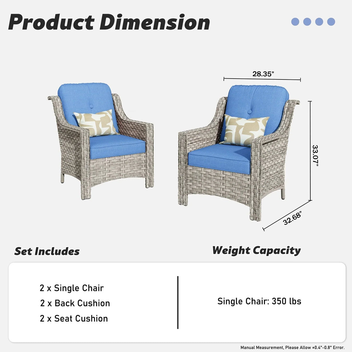 HOOOWOOO 2-delige tuinset met stoelen met hoge rugleuning van vlechtwerk en rotan