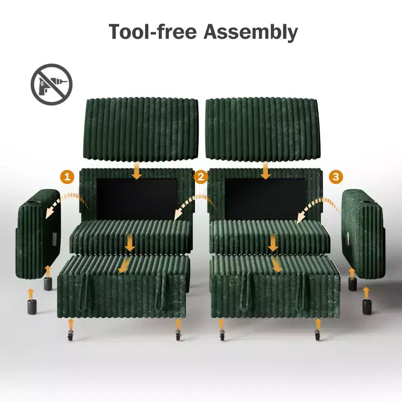 Dyonery 91-delige slaapbank met chaise longue en uitschuifbaar bed, verstelbare rugleuning/twee uitschuifbare bedden/USB-poorten/bekerhouders, zacht corduroy