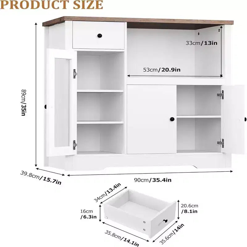 Küchen-Mikrowellenschrank mit Stauraum, 3 Türen, 1 Schublade und verstellbaren Regalböden, Vorratsschrank