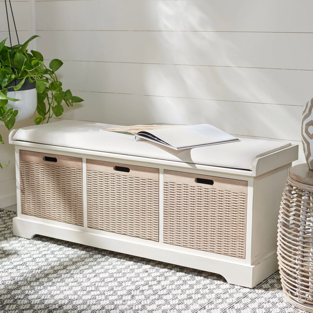 Banco de almacenamiento SAFAVIEH Fiorello con 3 cajones y cojín - 47.3 W x 15 L x 19 H - 47Wx15Dx19H