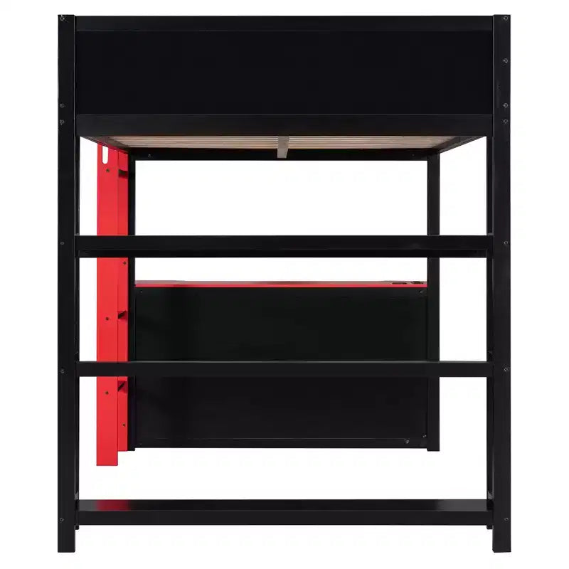 Luxystar großes Gaming-Hochbett mit Schreibtisch, Stauraumregalen und Beleuchtung
