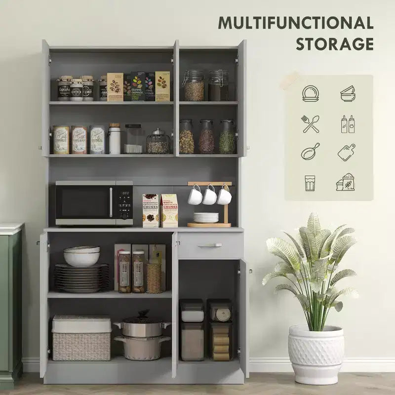 71 Kitchen Pantry Cabinet, Tall Storage Cabinet with Microwave Stand, Modern Kitchen Hutch,3 Adjustable Shelves for Living Room, Dining Room