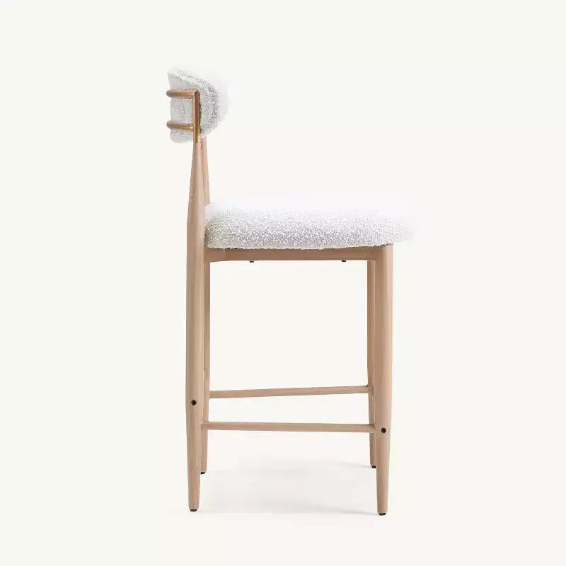 Boucle Dining Armless Barstools Set of 4,with Wood Grain Metal Legs for Kitchen, Living Room, Restaurant, Cafe - Morden Fort