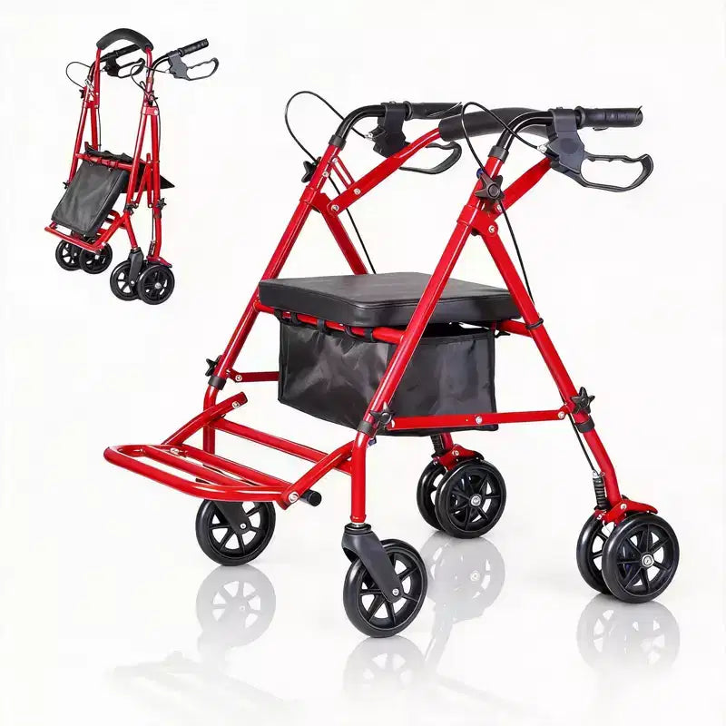 Tragbarer, zusammenklappbarer Rollstuhl für Erwachsene, Tragfähigkeit 299 lb, 6 Räder, höhenverstellbar, Stauraum unter dem Sitz, bequemer Sitz und Fußpedal