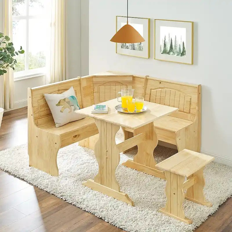 MUSEHOMEINC 3-teiliges Frühstücks-Esszimmerset im traditionellen Stil aus Massivholz mit Seitenbank und verstecktem Stauraum