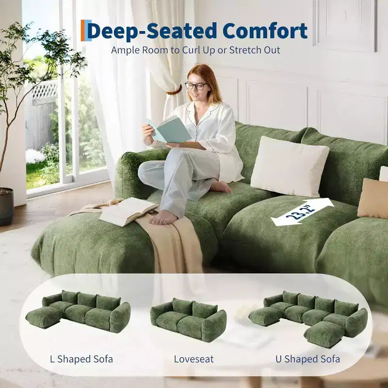Canapé modulaire 2 places en tissu chenille, canapé nuage avec éponge haute résilience, sans accoudoirs pour petits espaces