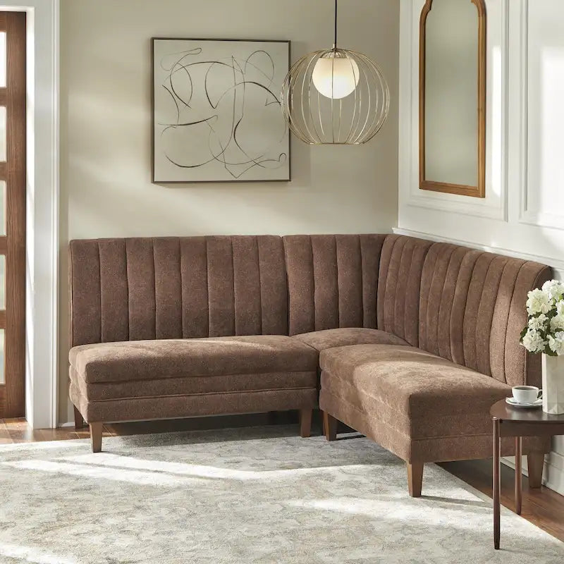 Lifestorey Kerrington 3-delige gestoffeerde banquette-set met geribbelde rugleuning