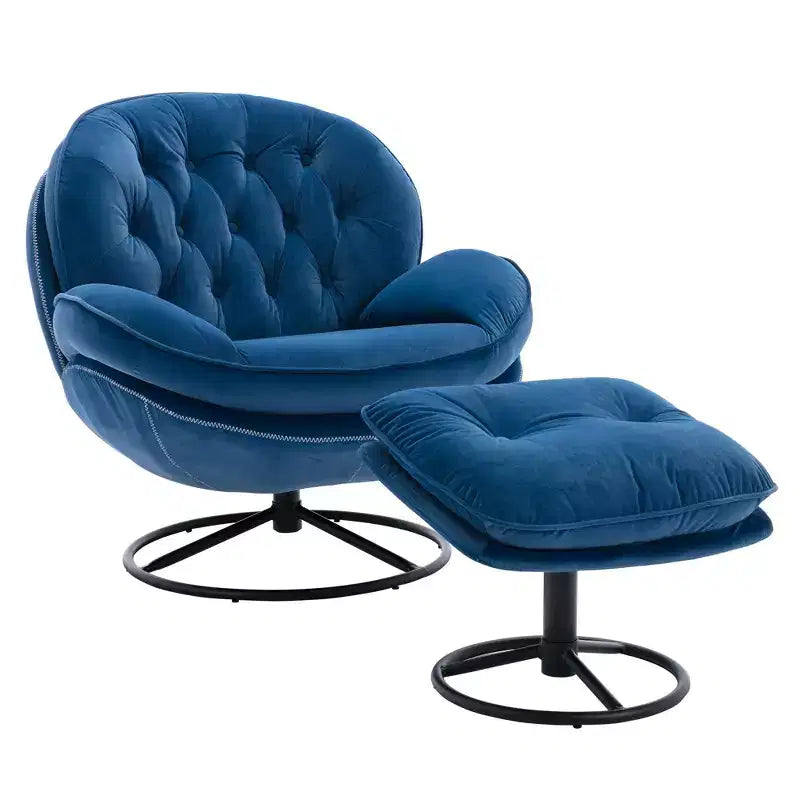 Okak Samt-Sessel mit Hocker, moderner armloser Wohnzimmersessel im Mid-Century-Stil, weicher und bequemer Sessel zum Fernsehen und Spielen