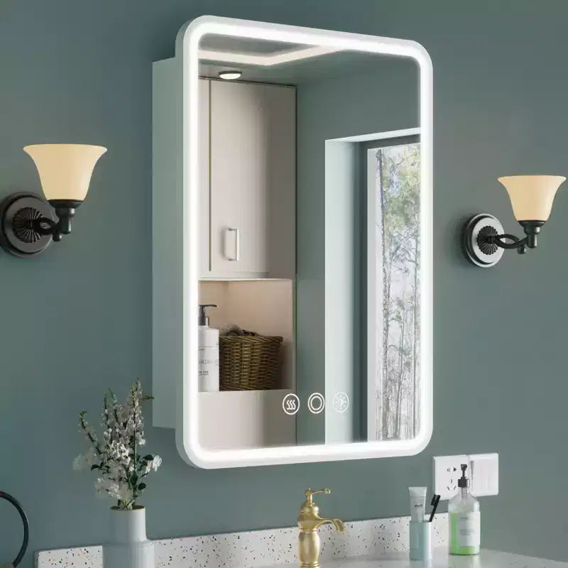 Schwarz/Weiß/Gold LED-Medizinschrank, eine Tür, Anschlag links oder rechts, zum Einbau oder zur Wandmontage