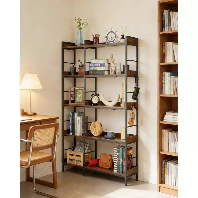 Eckregal in L-Form mit 5 Ebenen, 65 Industrie-Bücherregal aus Holz und Metall (Rustikales Braun), wendbarer Stauraum für Wohnzimmer, Schlafzimmer und Heimbüro