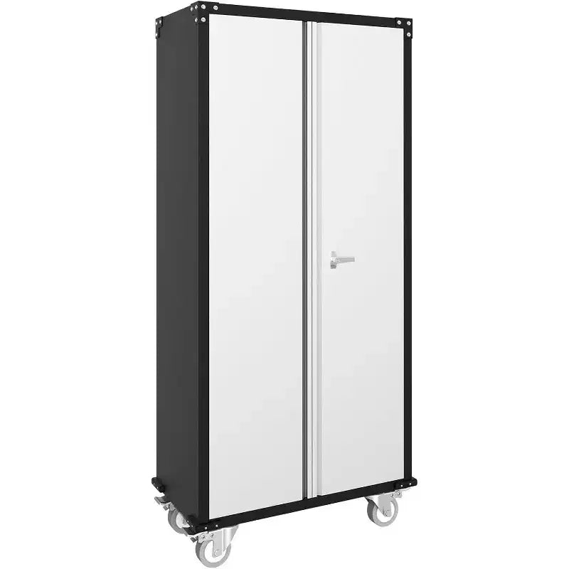 Garage Storage Cabinet with Wheels & Pegboard, 72 H Locking Metal Storage Cabinet with 2 Doors & 4 Adjustable Shelves for Garage Workshop